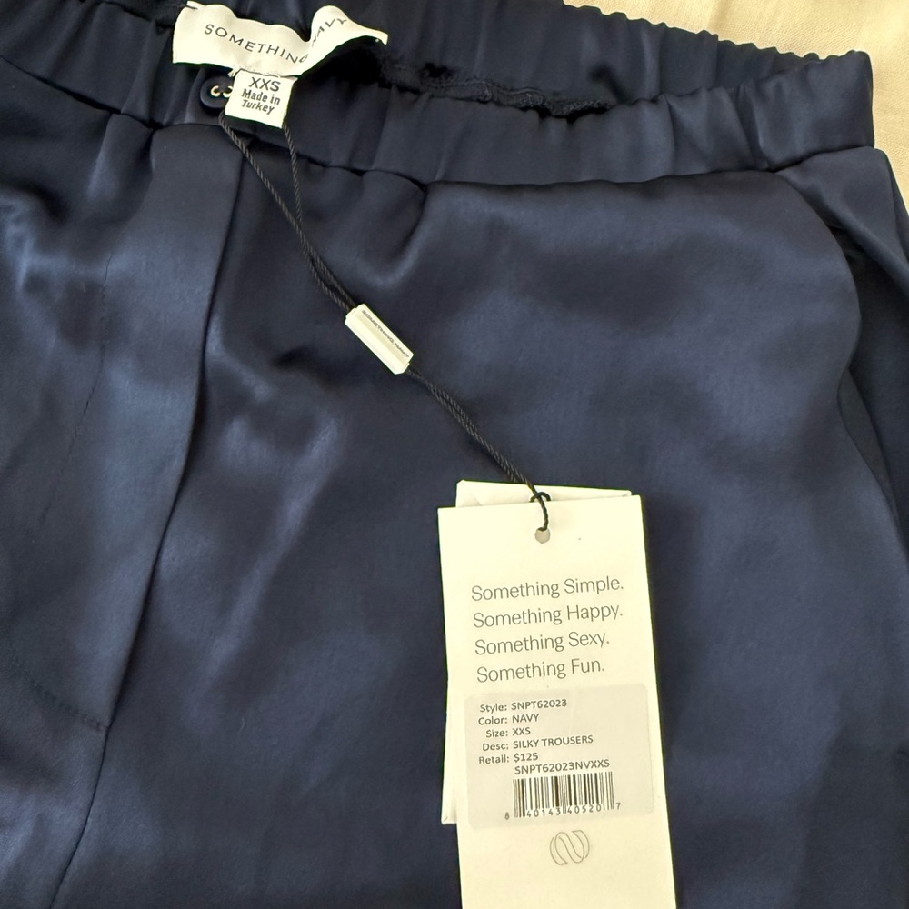 Something Navy Midnight Satin Trousers